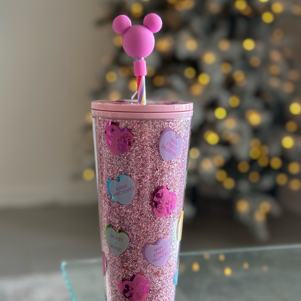 Starbucks Pink Glitter Heart Tumbler with Straw